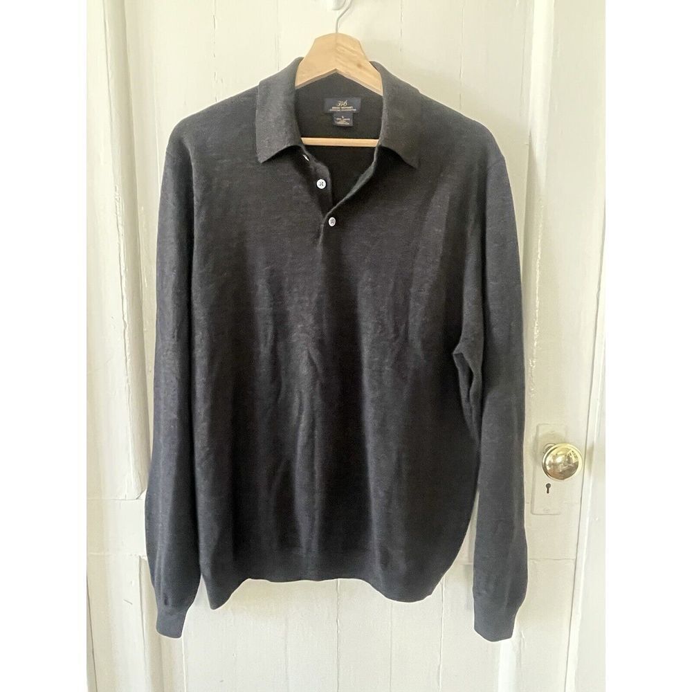 Brooks Brothers Black Dark Grey 100% Merino Wool Sweater Size Large S Preppy Lux